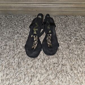 Anne Klein Black Sandals with Gold Details